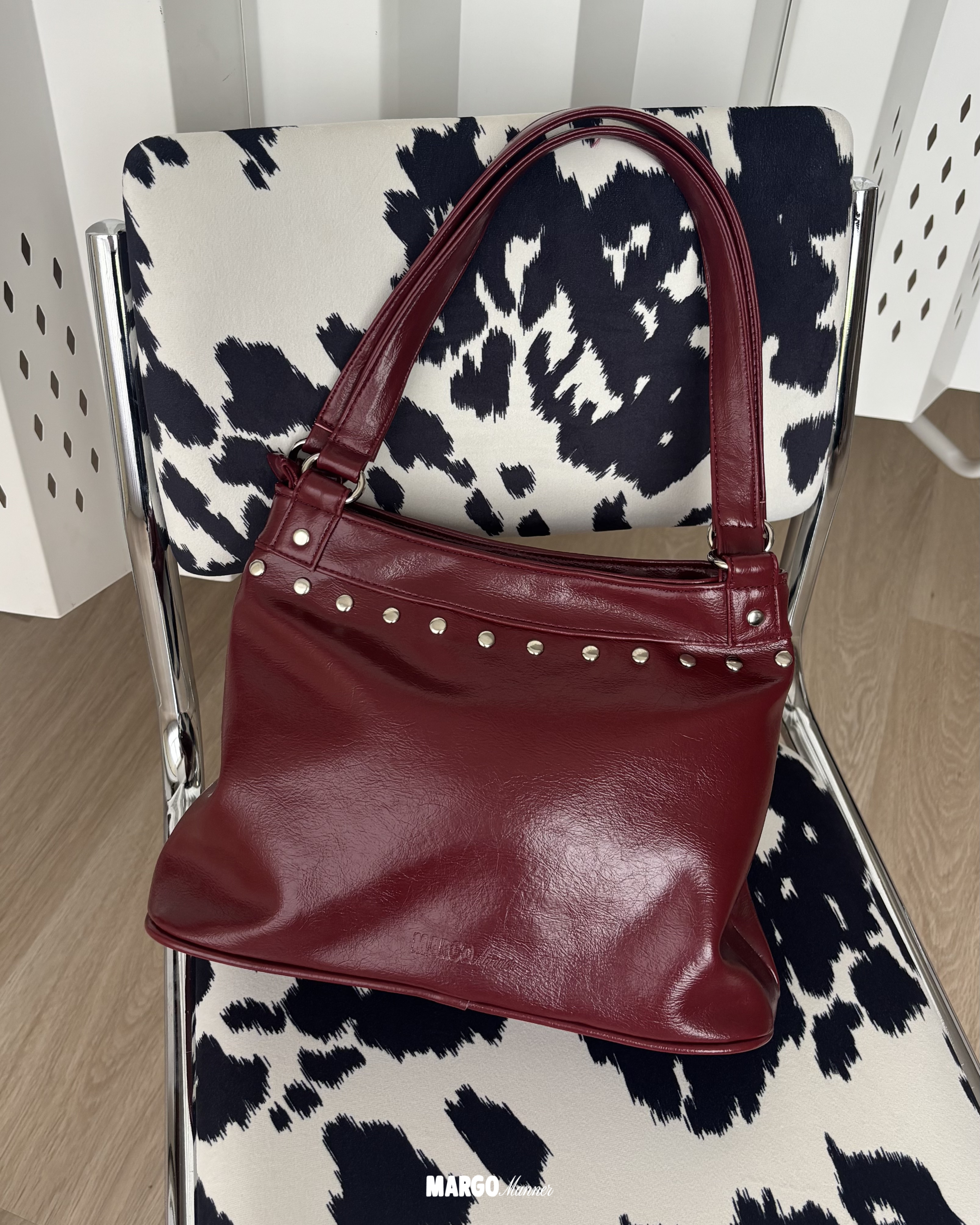 Muse Studded Shoulder Bag (Merlot)
