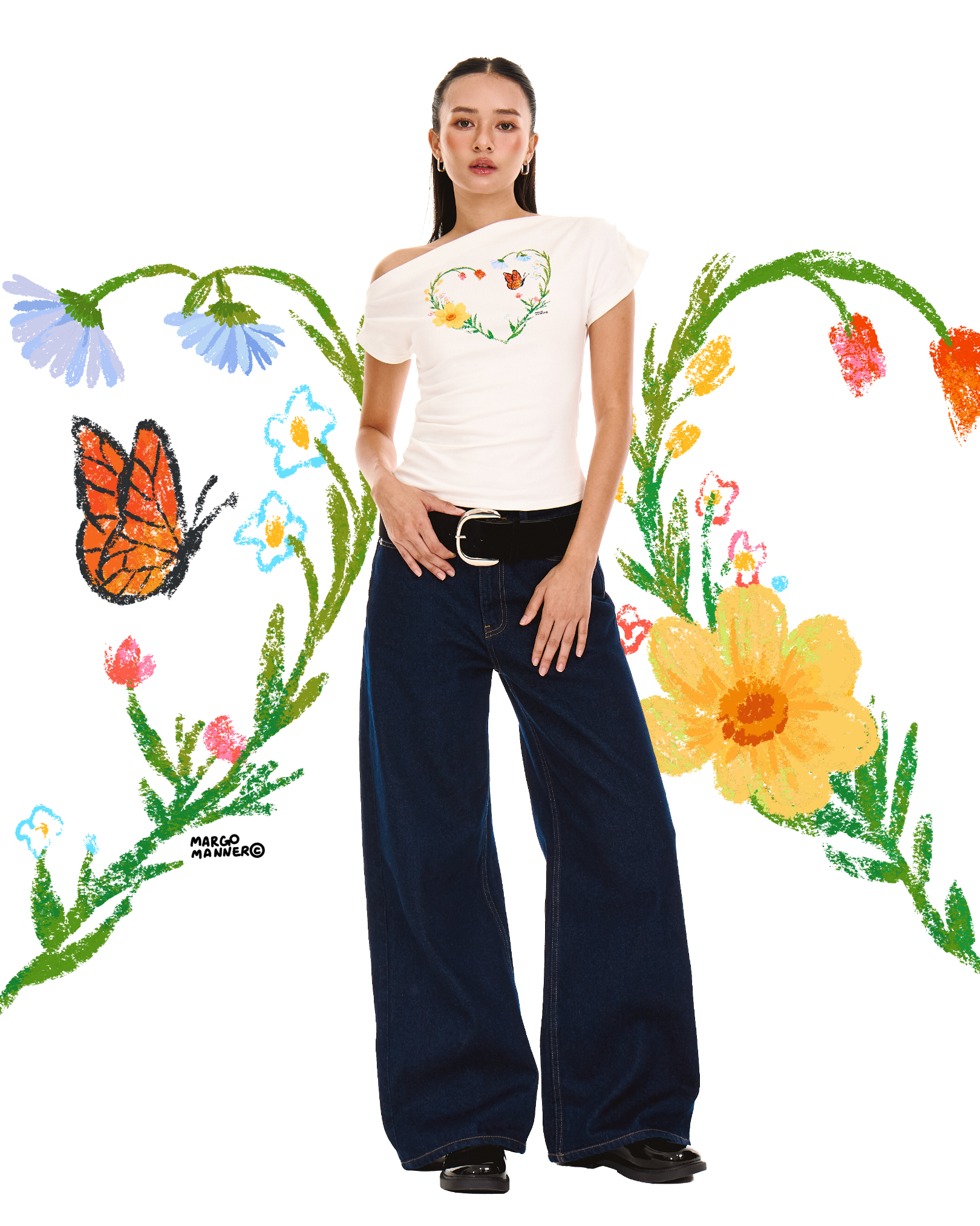 [Backorder] Heart Wreath Asymmetrical Top (White)