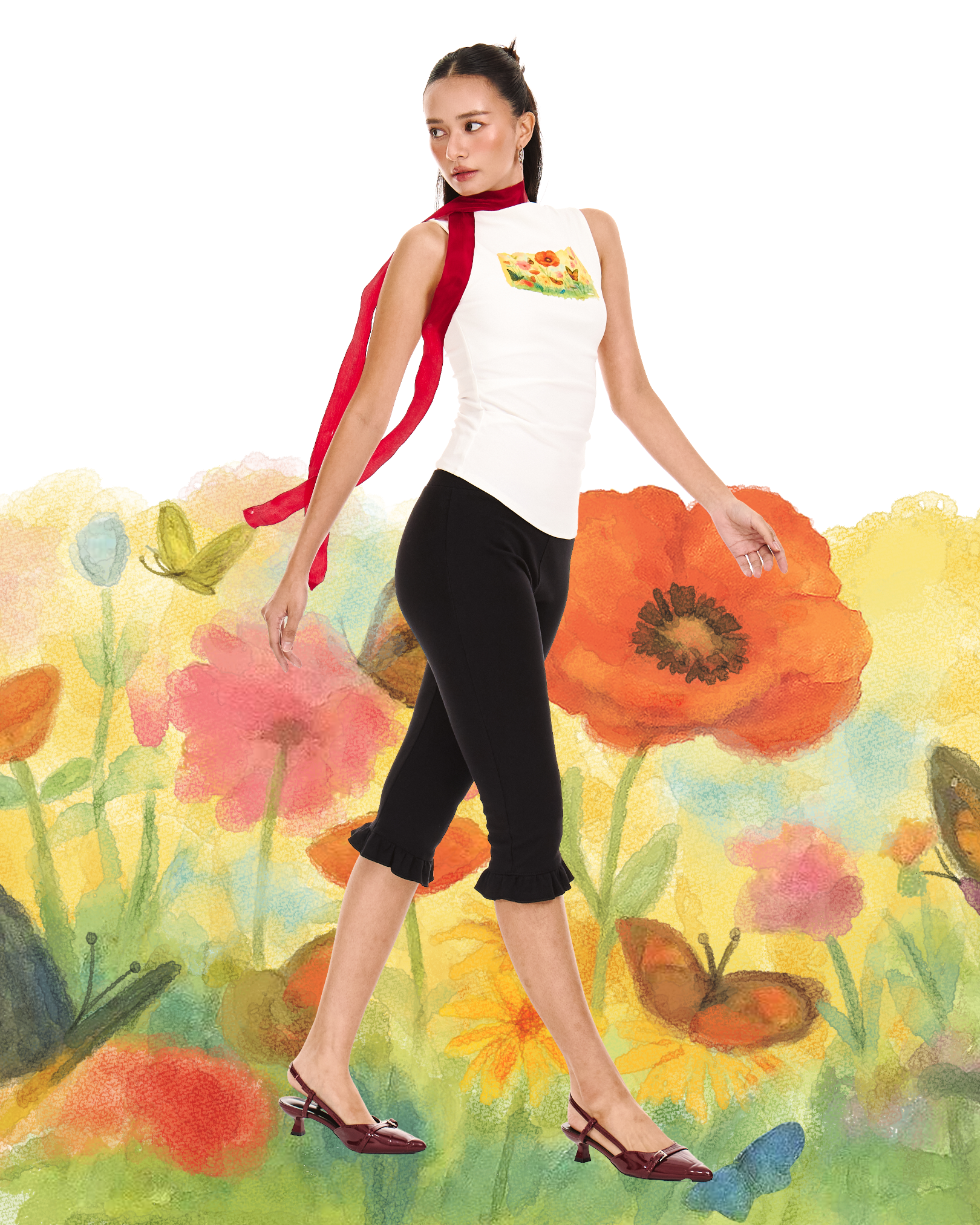 [Backorder] Garden Fairy Ruched Boatneck Tank (White)