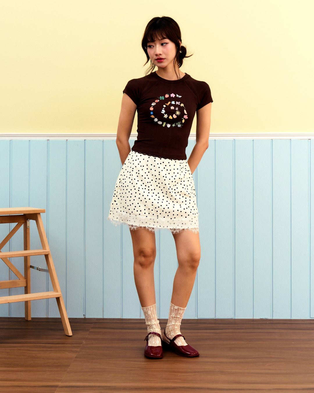 Swirl Alix Baby Tee (Dark Brown)