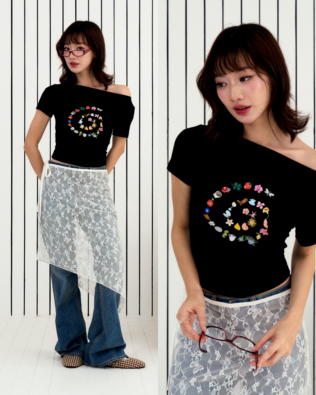 [ETA: END AUG] Swirl Lounge Ruched Tee in Black (Backorder)