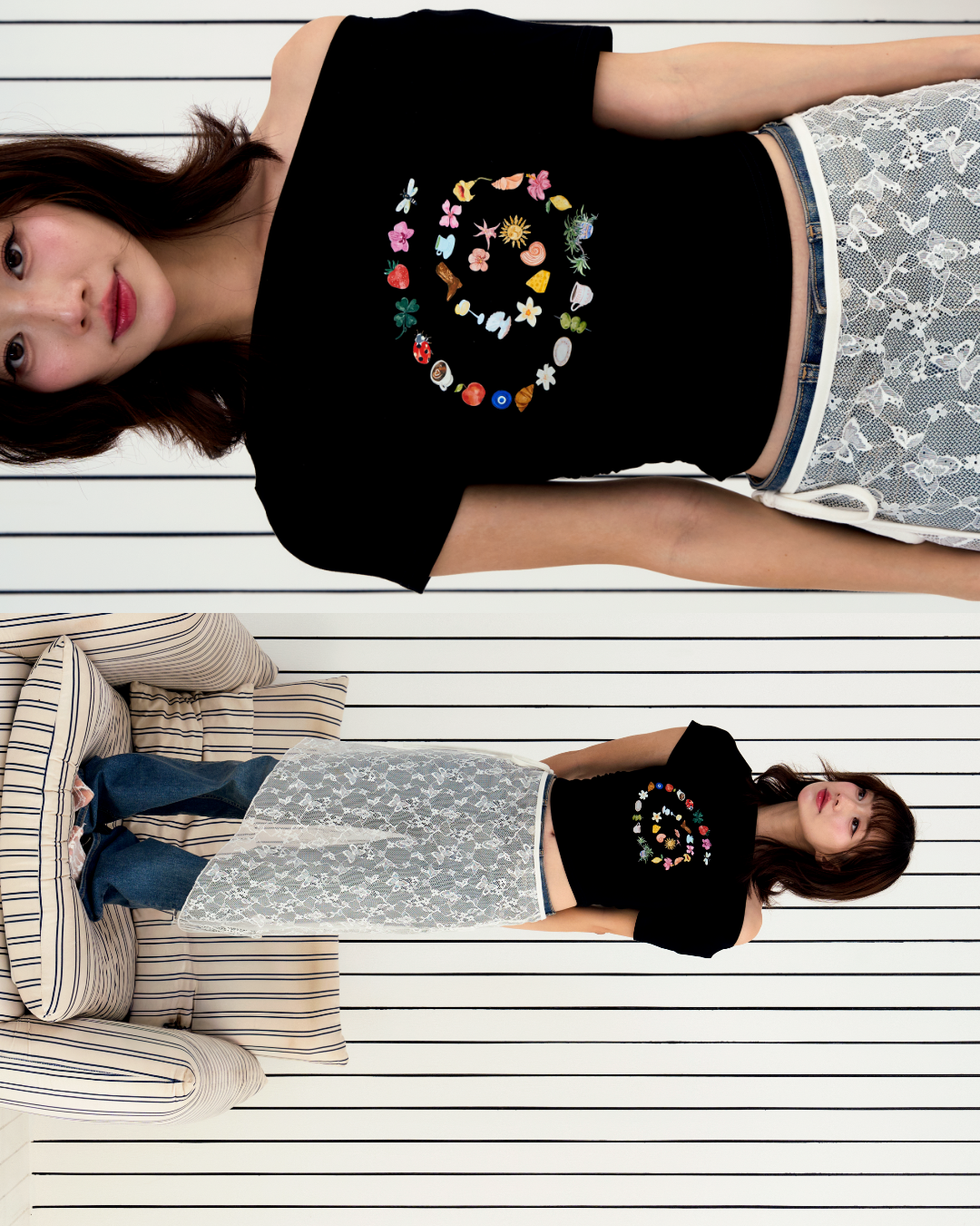 [ETA: END AUG] Swirl Lounge Ruched Tee in Black (Backorder)