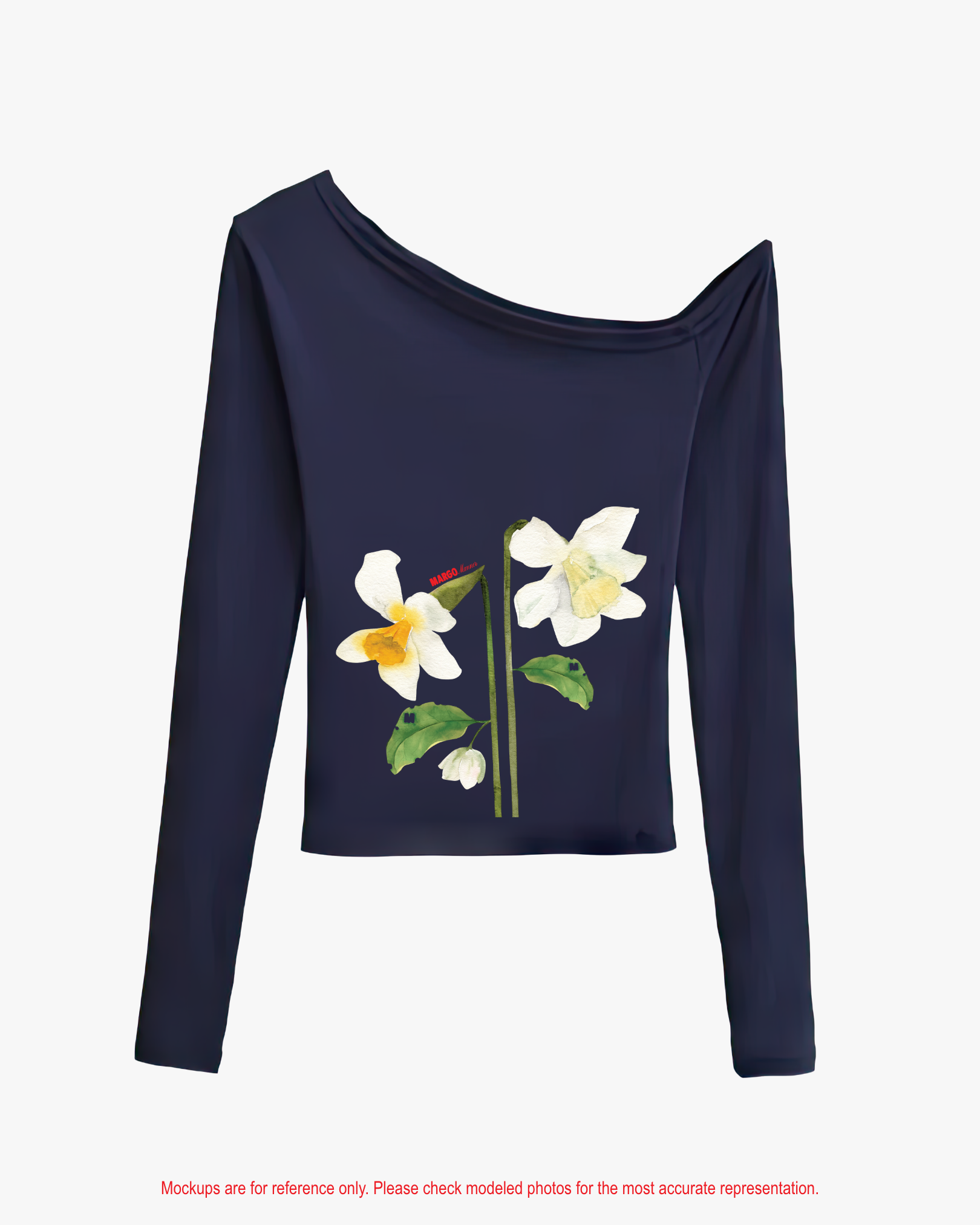 "Daffodils" Asymmetrical Long Sleeve Top (Navy)