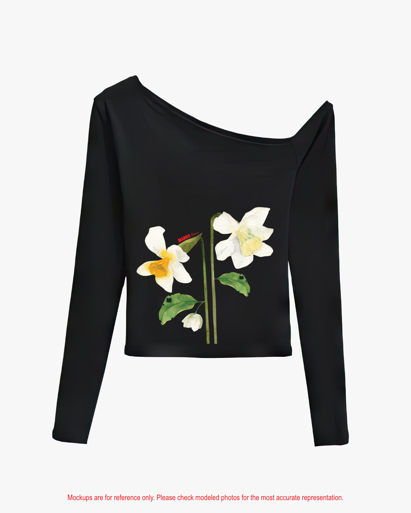 "Daffodils" Asymmetrical Long Sleeve Top (Black)