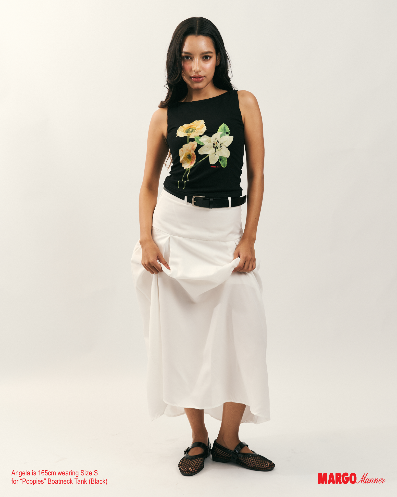 "Poppies" Boatneck Tank (Black)