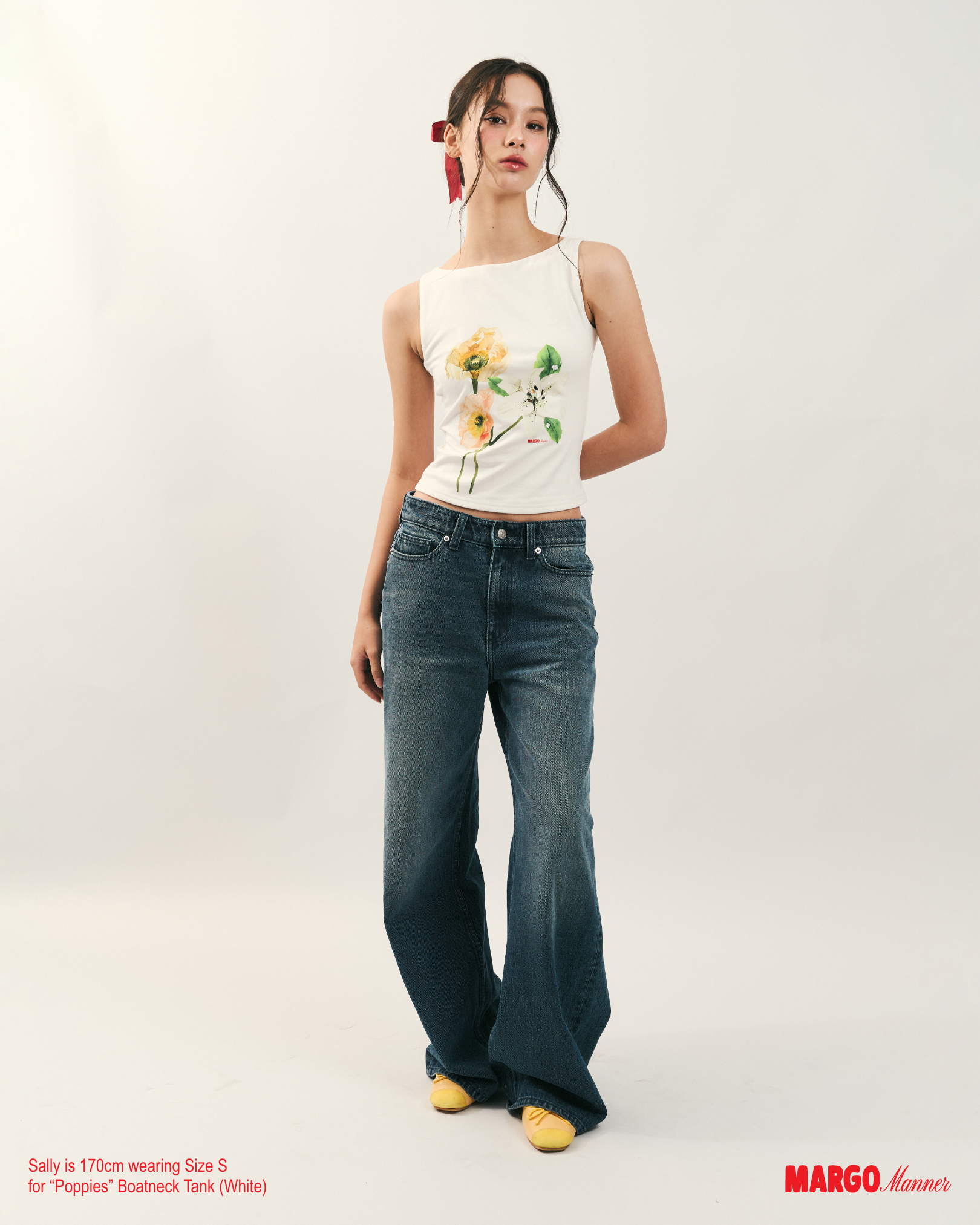 "Poppies" Boatneck Tank (White)