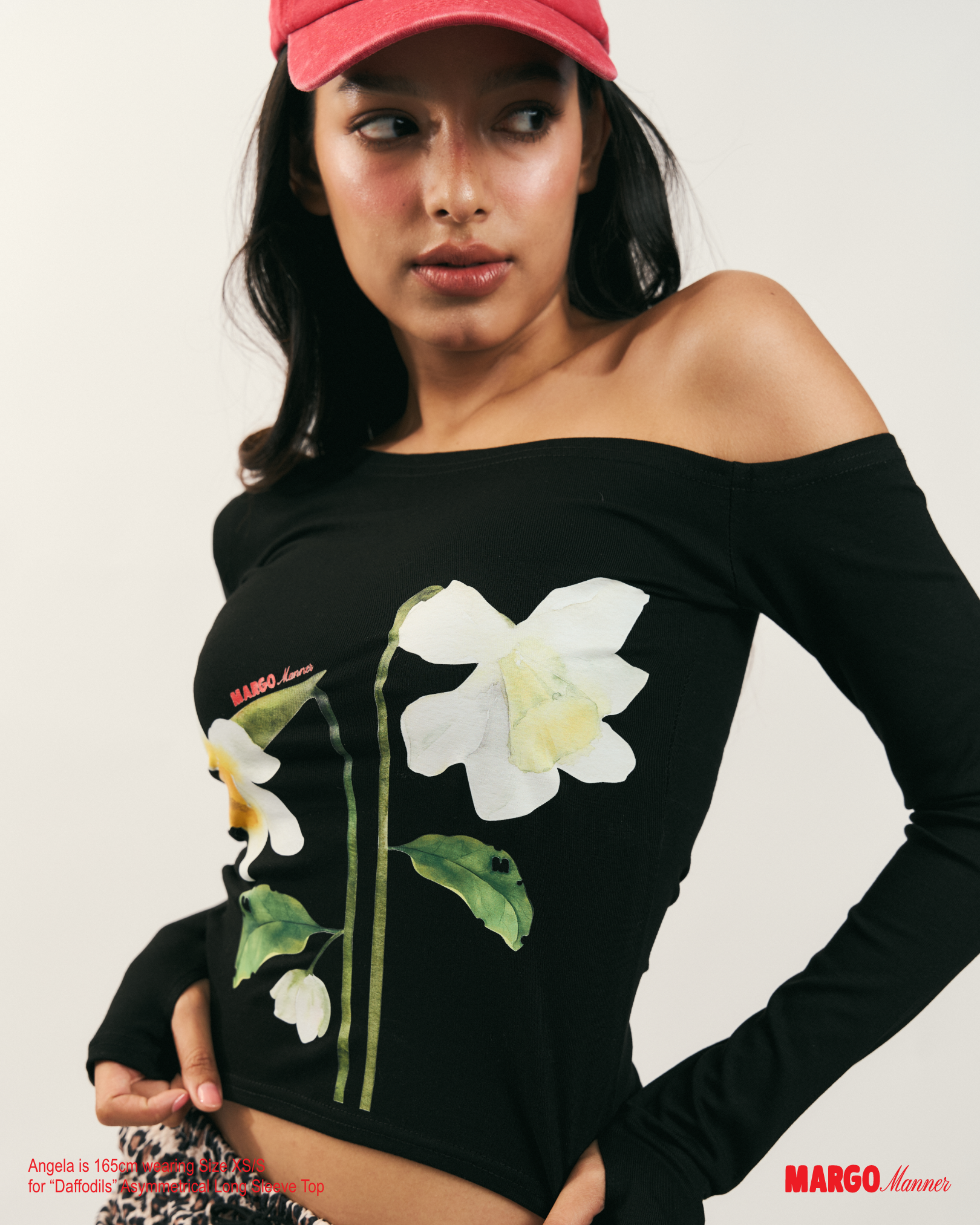"Daffodils" Asymmetrical Long Sleeve Top (Black)
