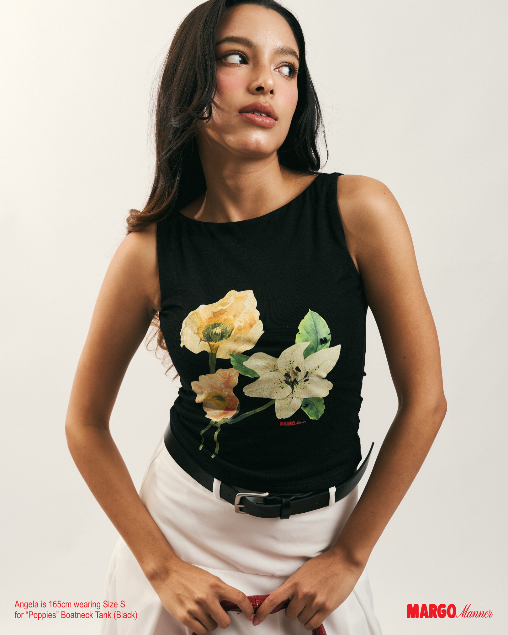 "Poppies" Boatneck Tank (Black)