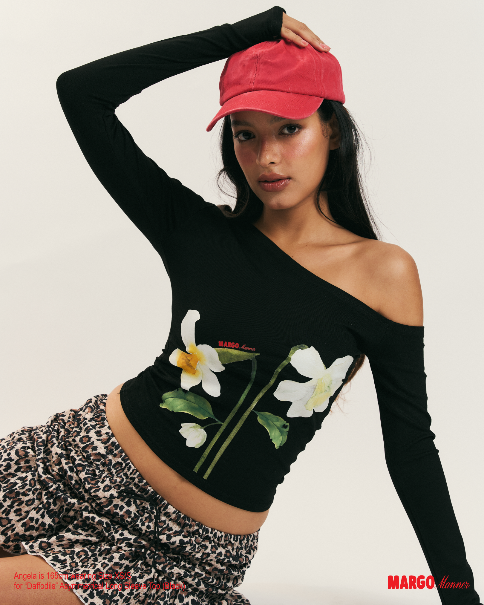 "Daffodils" Asymmetrical Long Sleeve Top (Black)