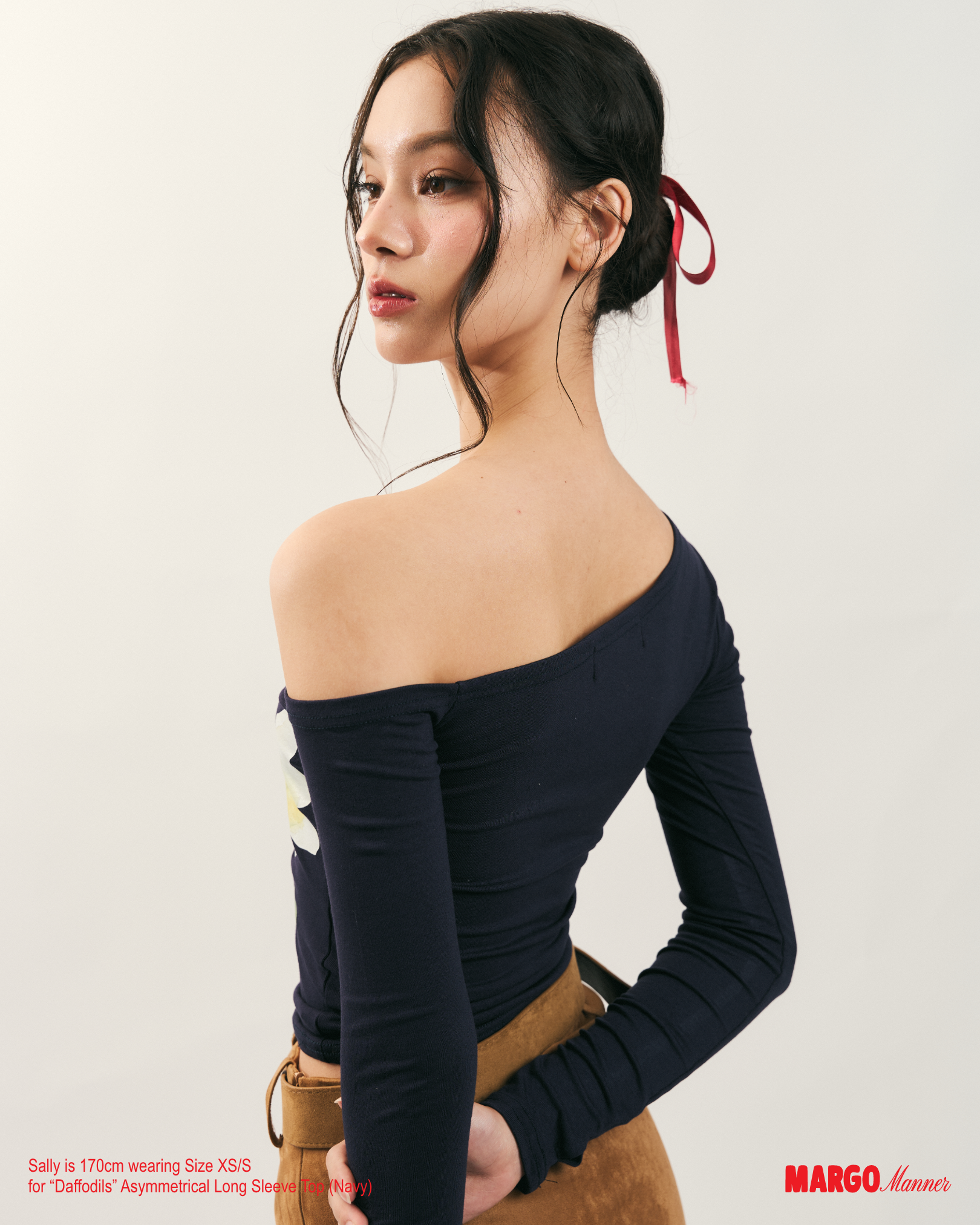 "Daffodils" Asymmetrical Long Sleeve Top (Navy)