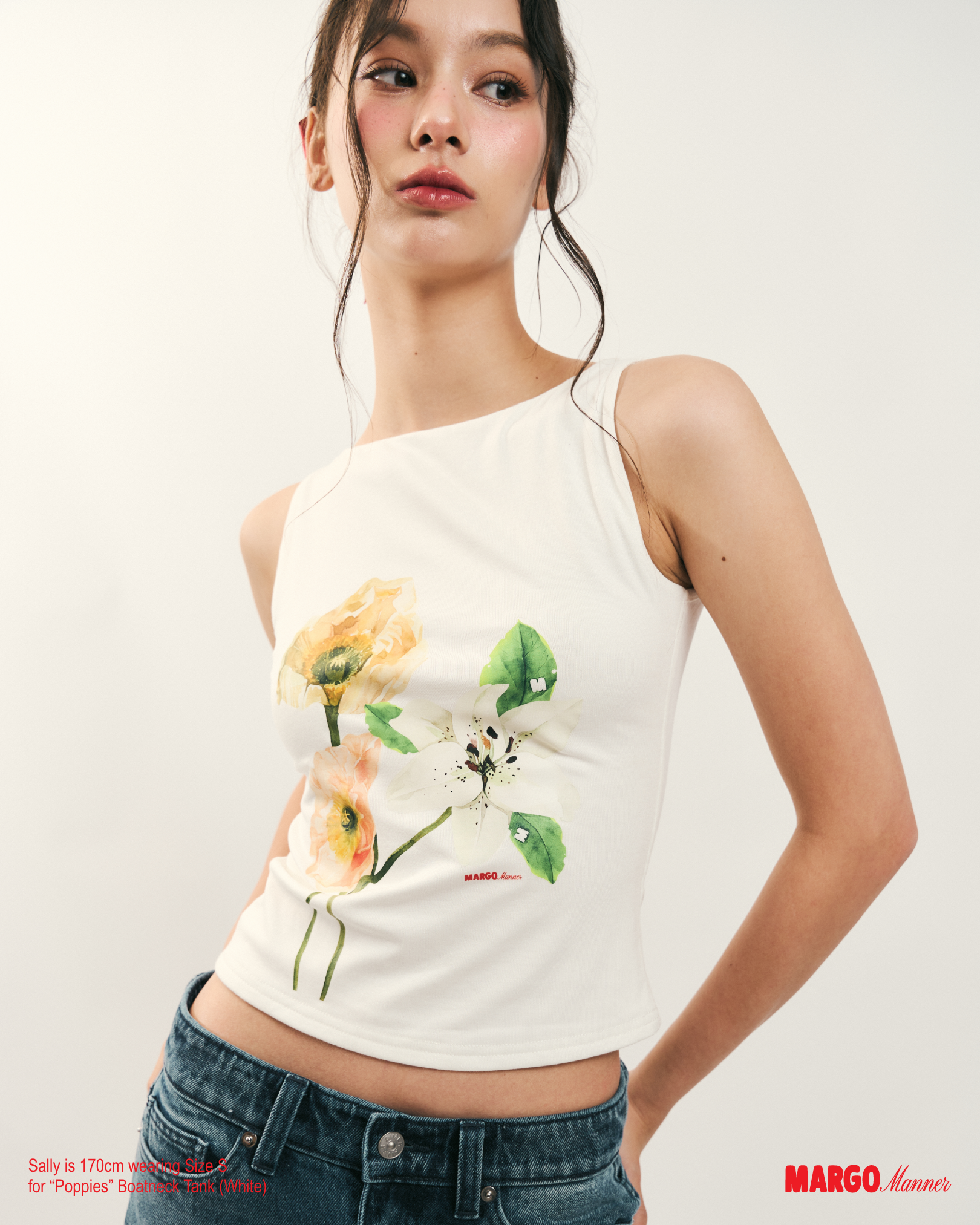 "Poppies" Boatneck Tank (White)