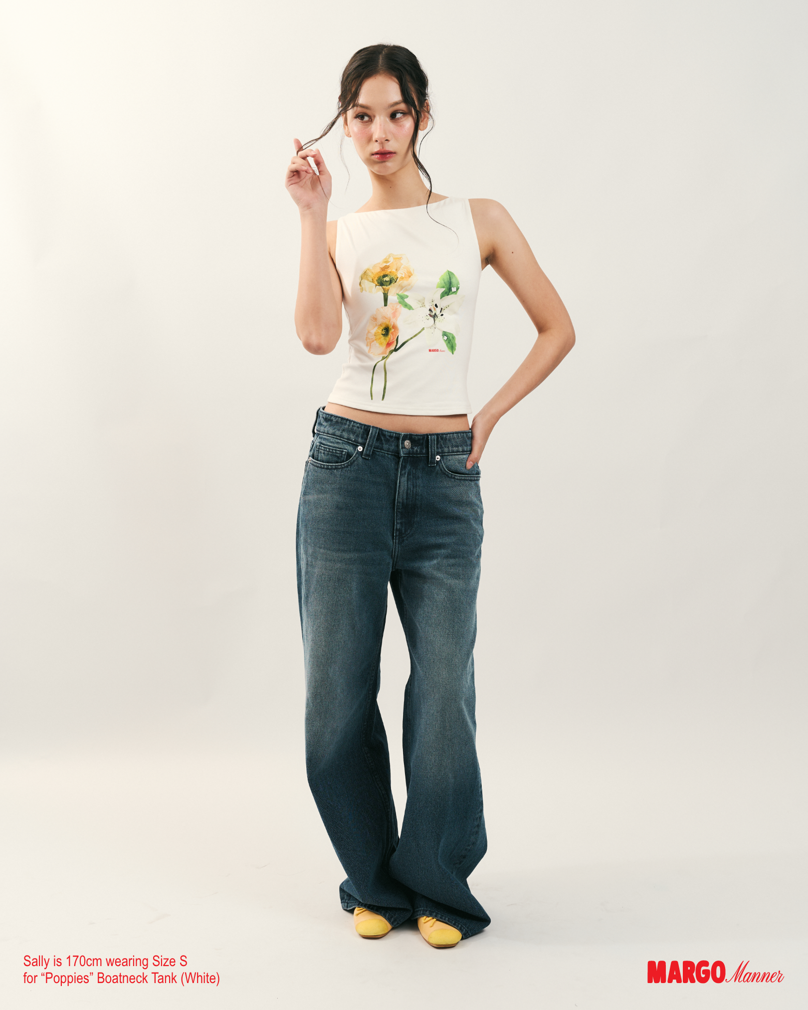 "Poppies" Boatneck Tank (White)