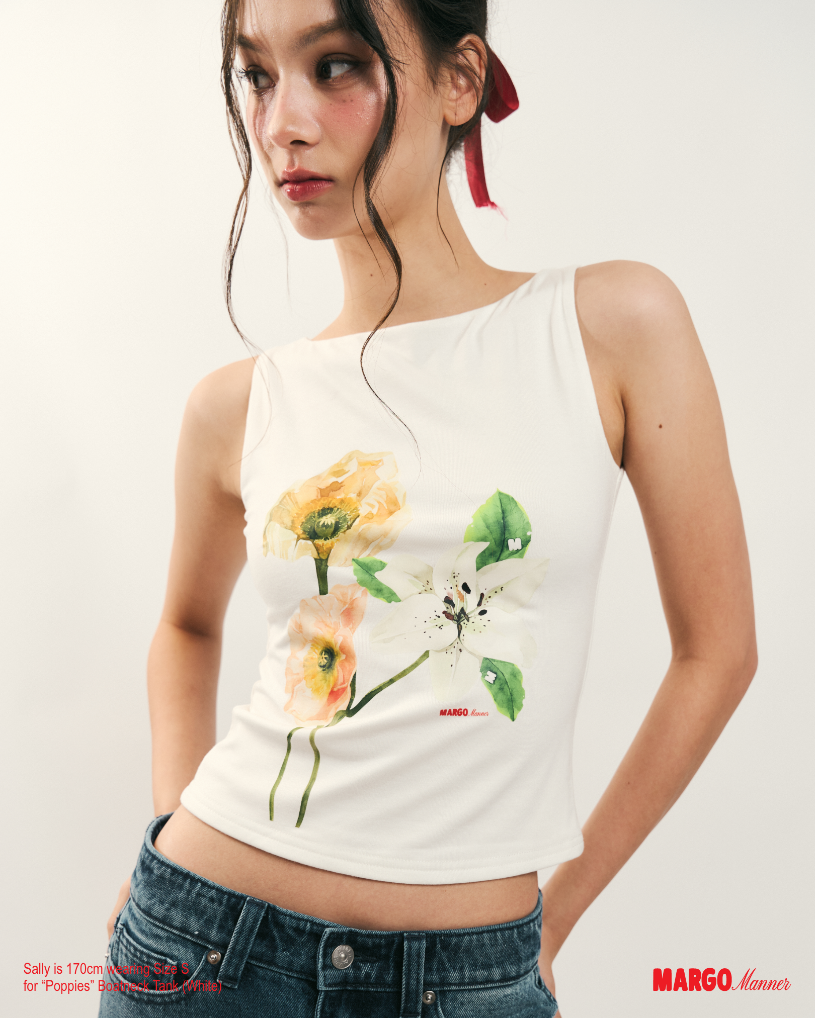"Poppies" Boatneck Tank (White)