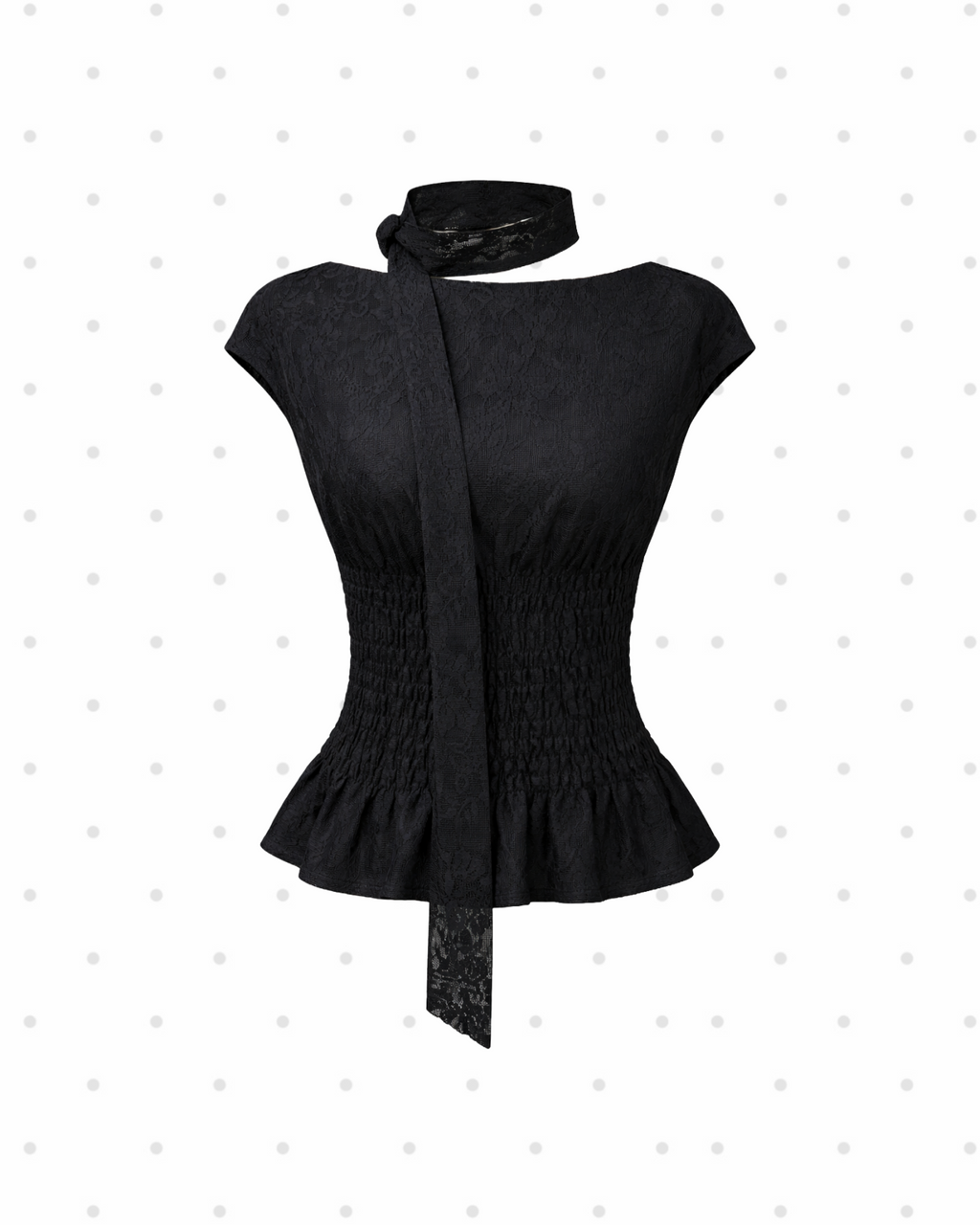 Serena Shirred Lace Top (Black)