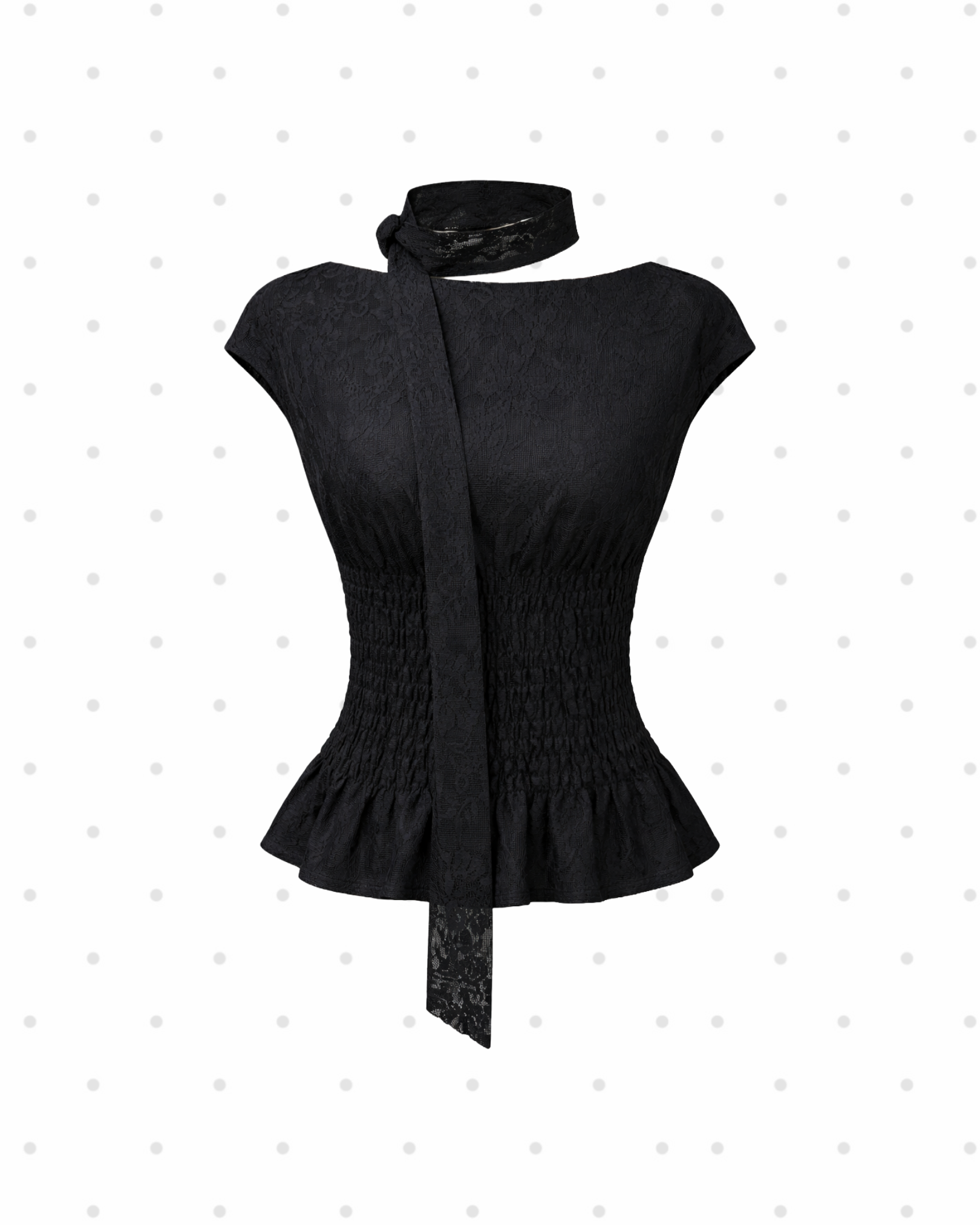 Serena Shirred Lace Top (Black)