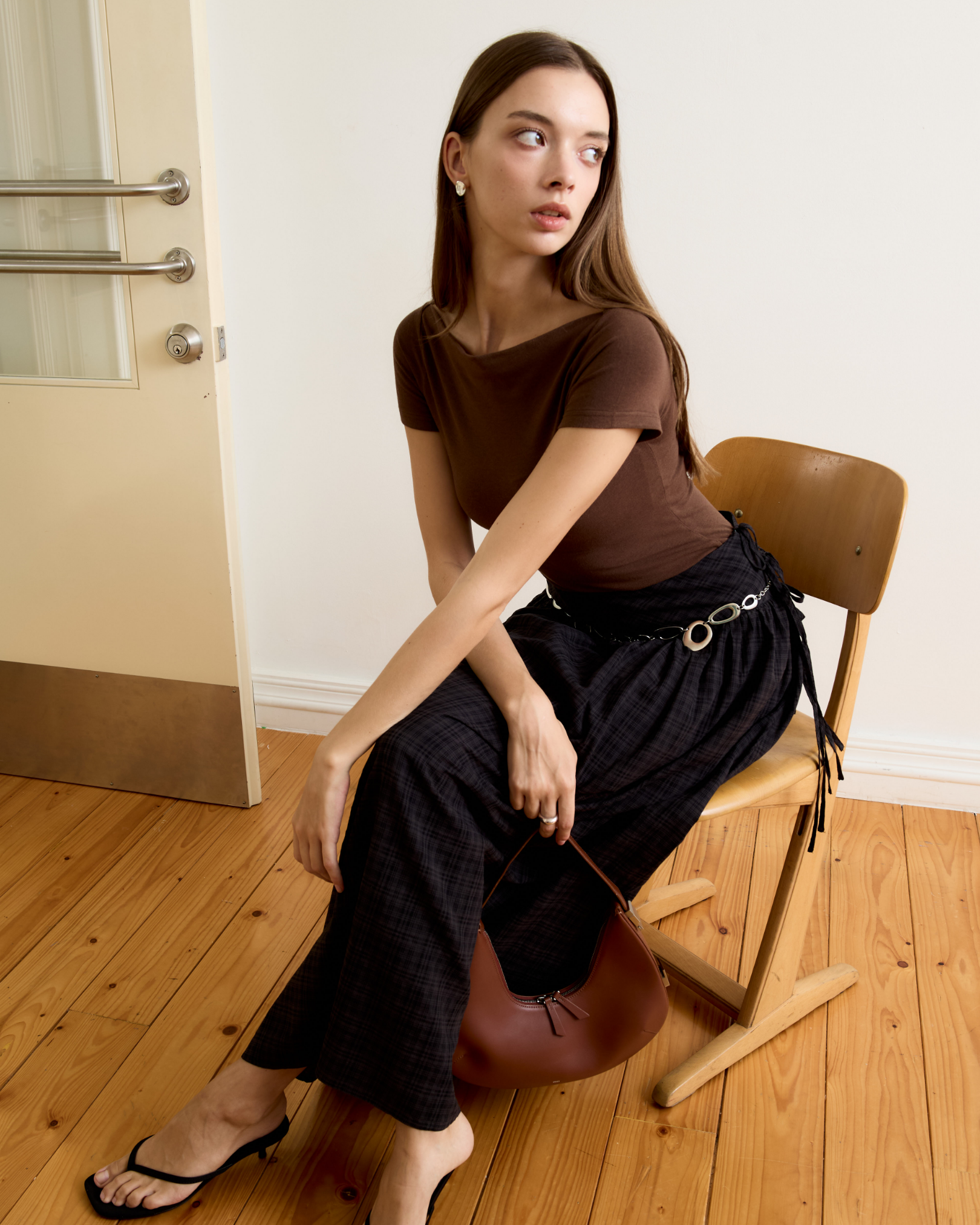 Risa Empire Waist Plaid Skirt (Black)