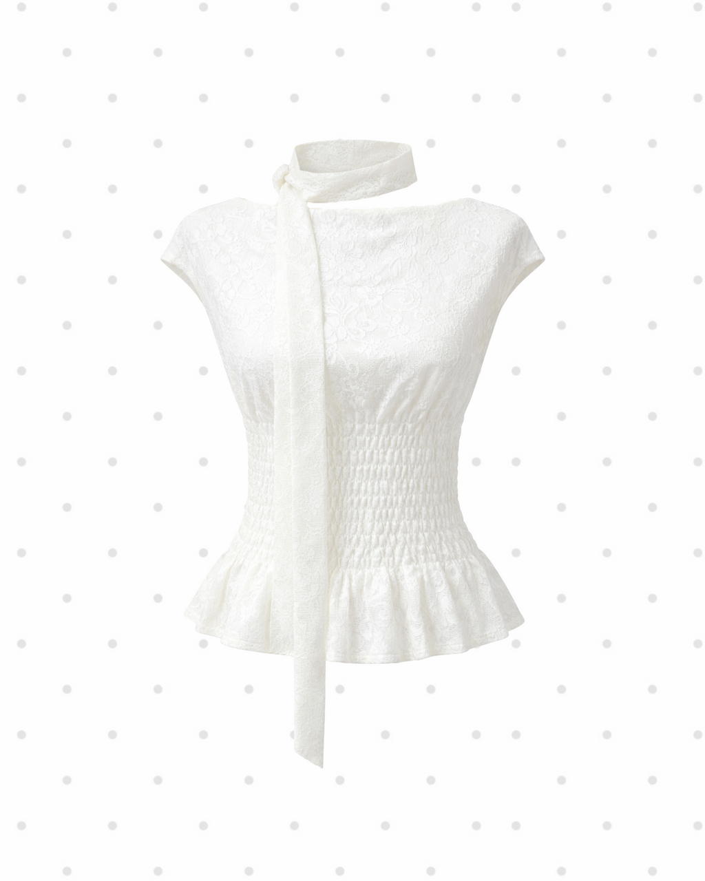 Serena Shirred Lace Top (White)