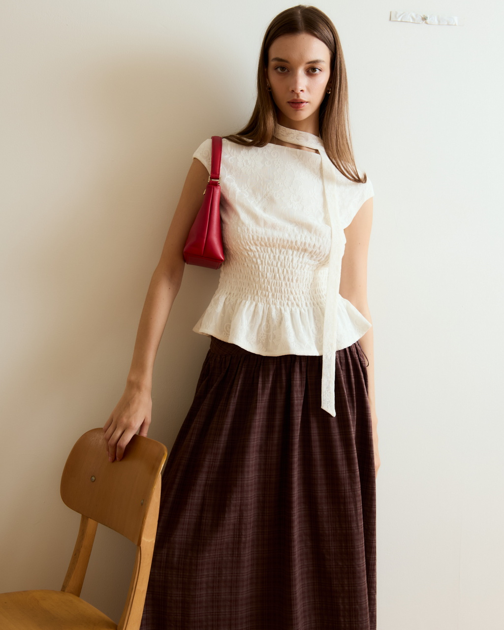 Serena Shirred Lace Top (White)